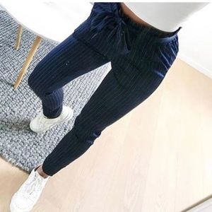 High Waist Ruffle Tie Striped Pants